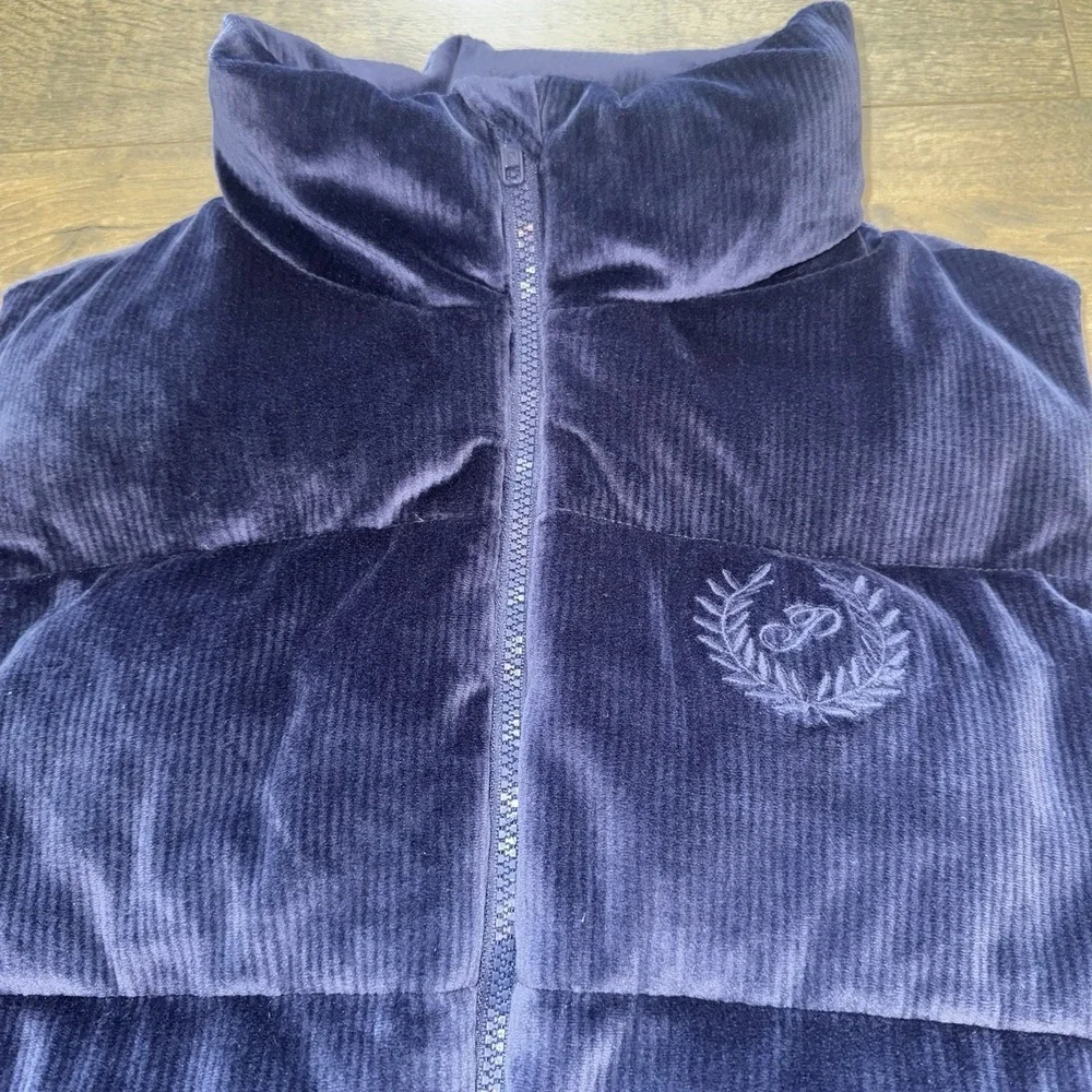 Victoria's Secret‎ Pink Ribbed Velour Crop Puffer Bomber Jacket Blue Gorpcore L